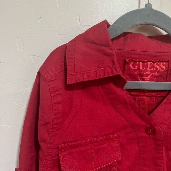 Guess Girls Large Red Button up with Lace pockets and heart back - Picture 4 of 7